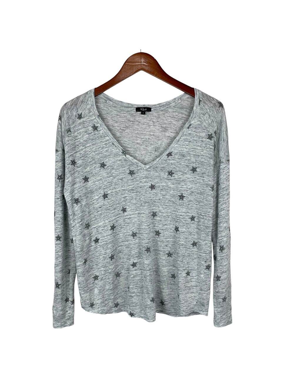 Rails Sami Long Sleeve Tee Top Heather Grey Rivet Stars Linen Blend Women's S